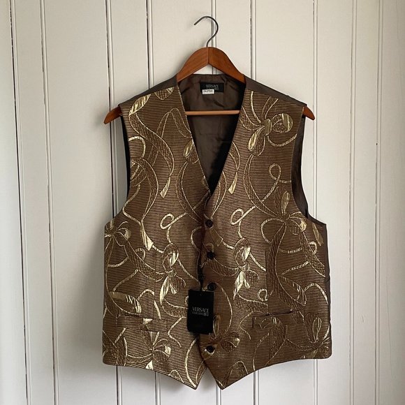 NWOT Versace Classic V2 Metallic Brocade Bow Pattern Waistcoat - Size 48 - Picture 1 of 10